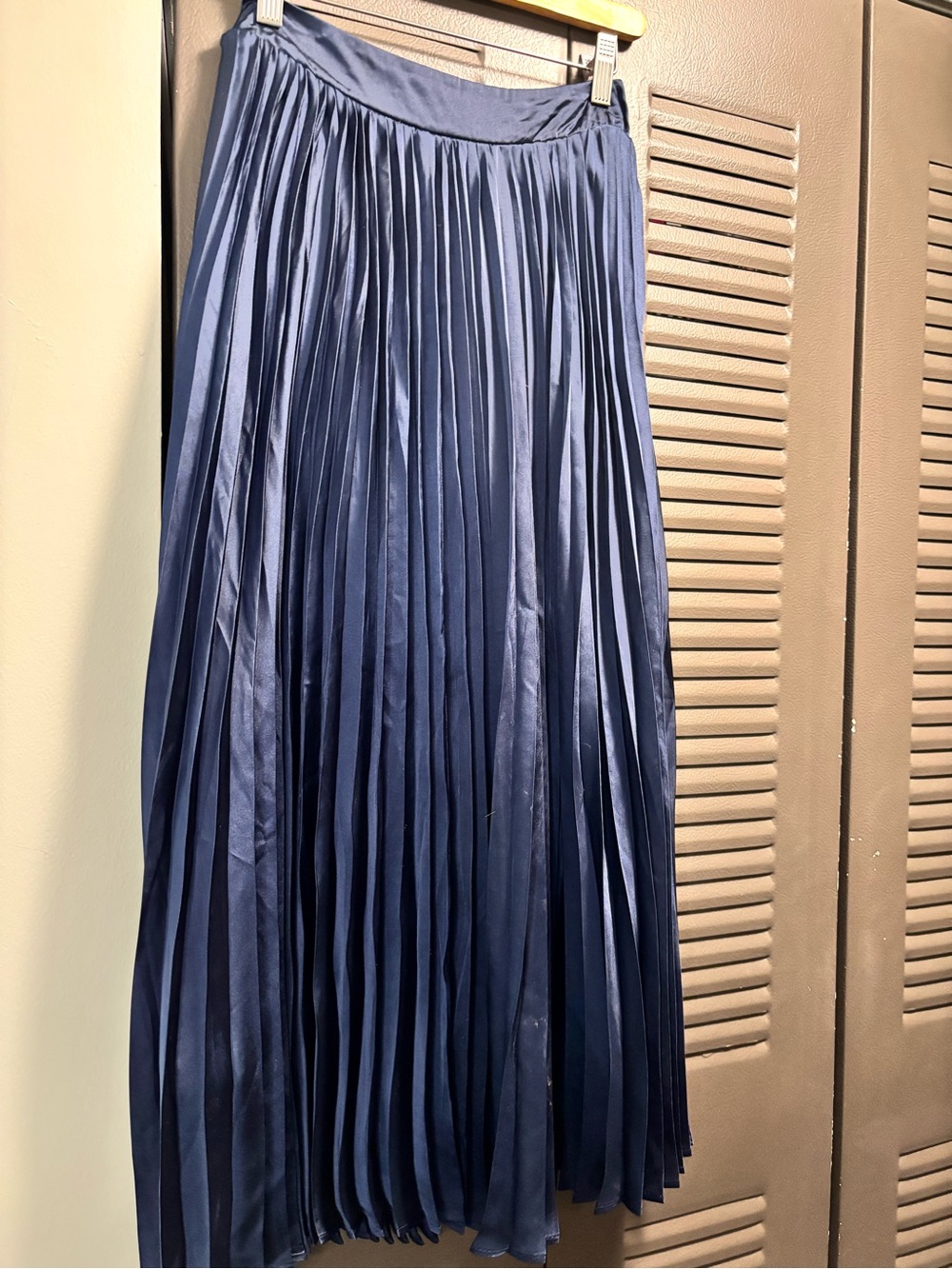 Francesca's Collections Navy Pleated Satin Maxi Skirt